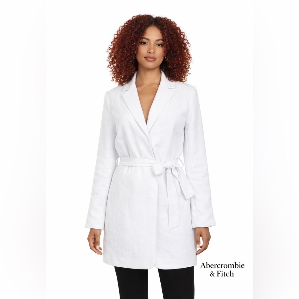 NWT Abercrombie & Fitch White Belted Trench Coat Jacket Medium